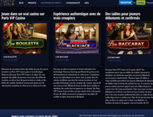 Jeux live Visionary Igaming sur Paris VIP Casino