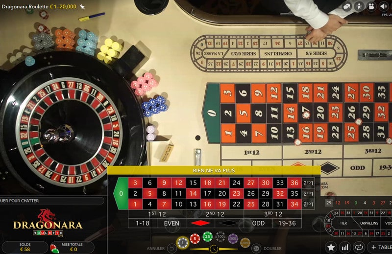 Roulette en direct du Dragonara Casino de Malte